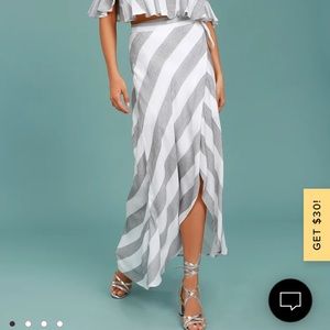 Lulu’s Grey and White Striped Wrap Maxi Skirt NEVER WORN
